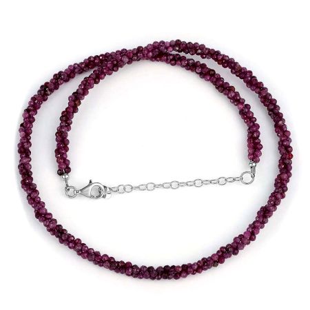 Ruby stone beaded Necklace, Three layer, 925 Sterling silver necklace